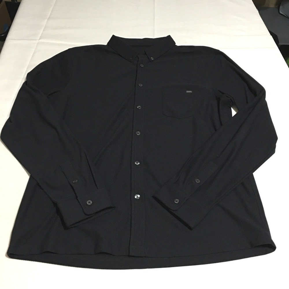 Vuori Long Sleeve Button Down Shirt Mens Large Black Knit Pocket Casual